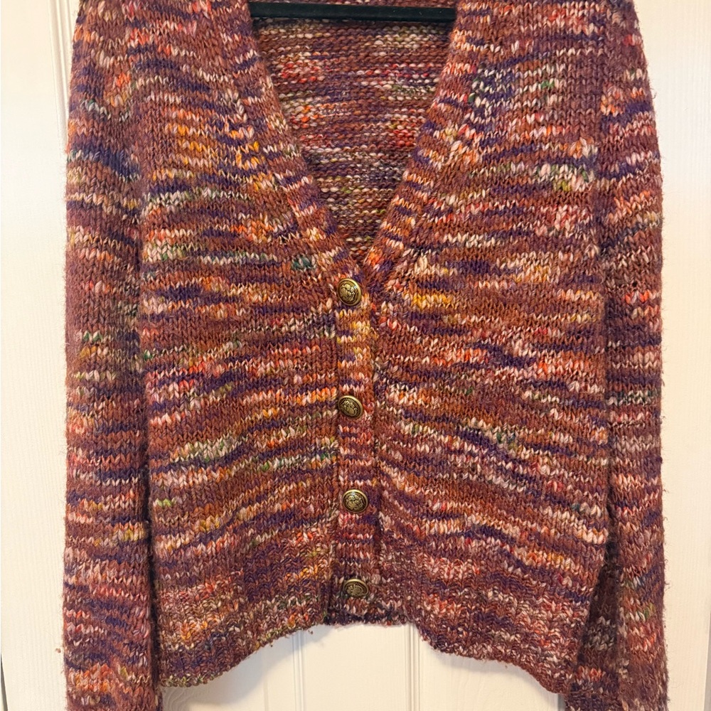Veronica Beard Multicolor Knit V-Neck Cardigan Sweater - Rust Purple - Picture 3 of 6